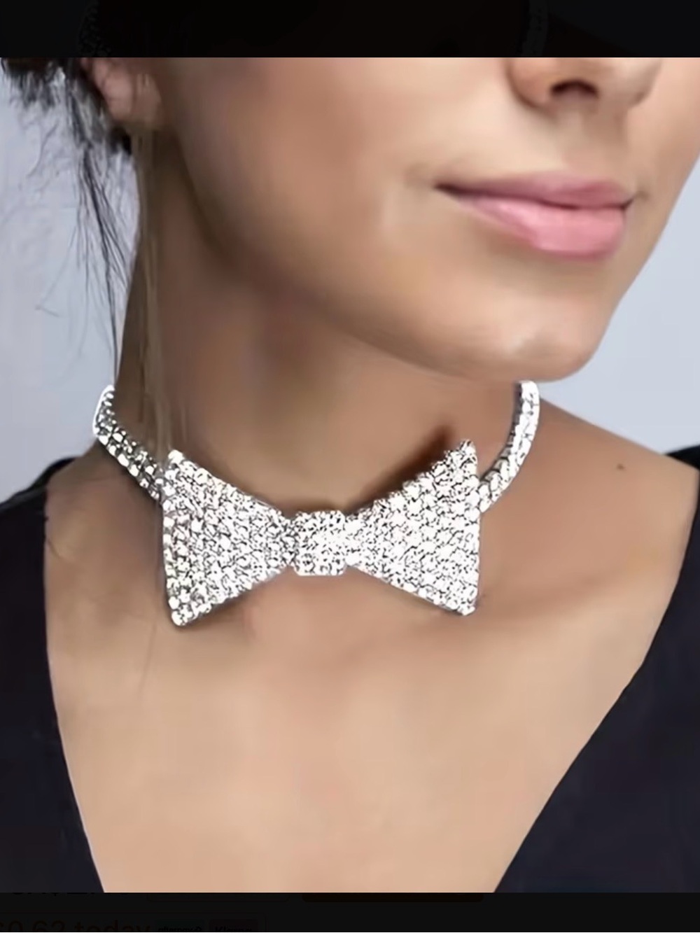 ⭐️ Crystal Bow Choker Necklace - Silver Rhinestone Accent